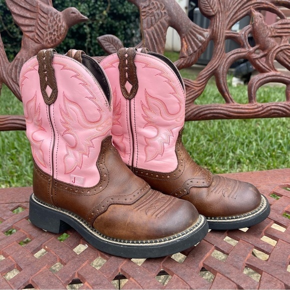 Justin gypsy cowgirl collection pink & brown round toe leather western boots - Picture 8 of 10